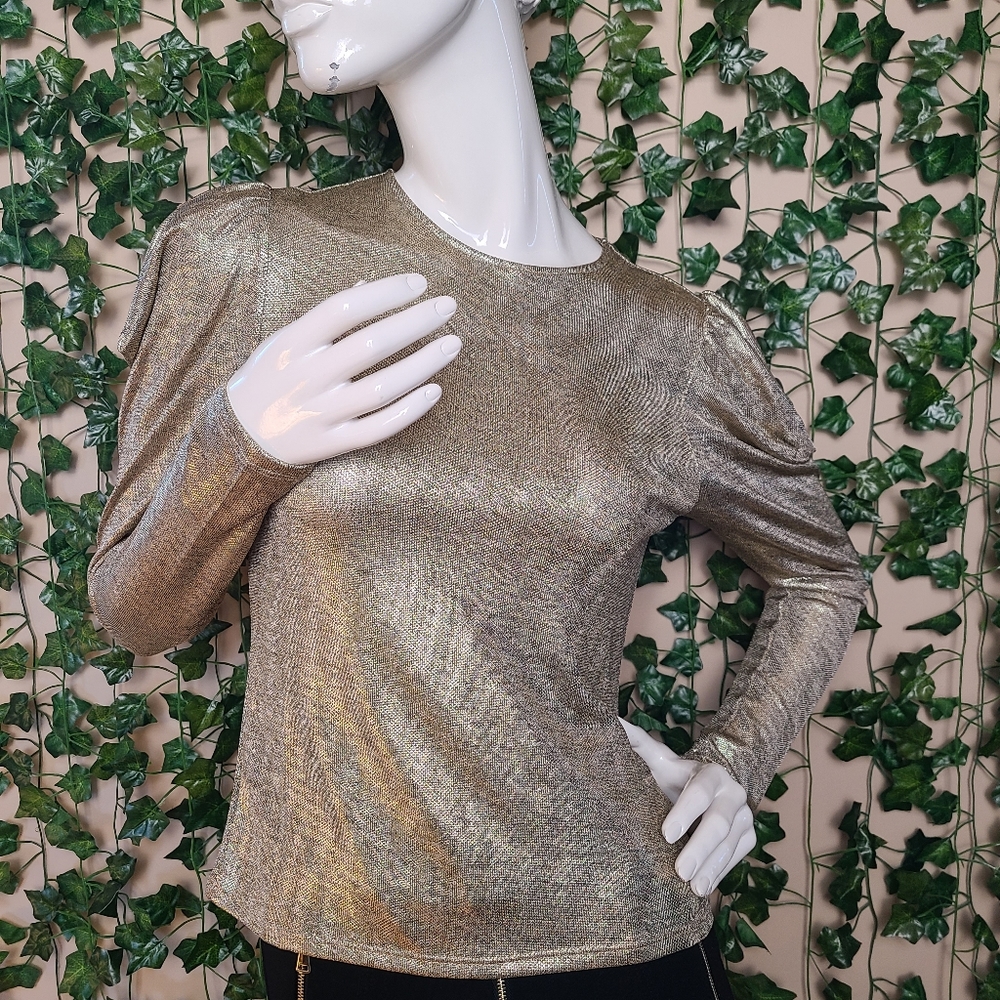 Beyoutiful Women's Puffy Long Sleeves Taylor Swift Eras Tour Gold Metallic Shirt